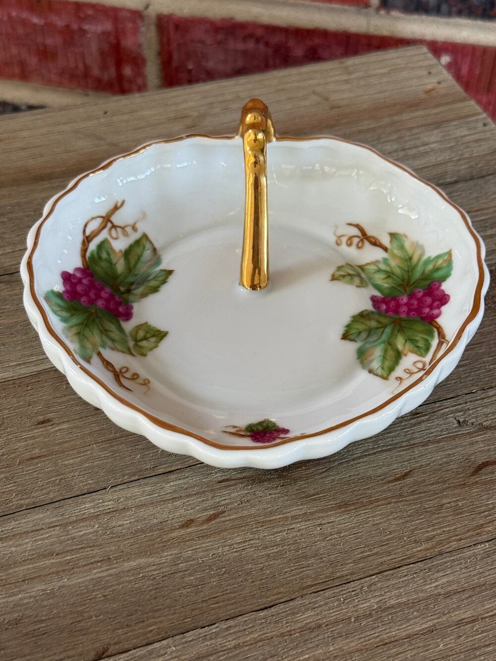 Vintage Barrington May Wine Porcelain Candy Dish Grapes Gold Handle Hand Painted